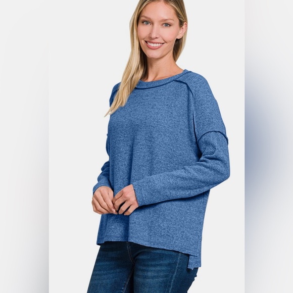 Zenana Full Size Exposed Seam Brushed Round Neck Sweater 10010030579 - Picture 3 of 3